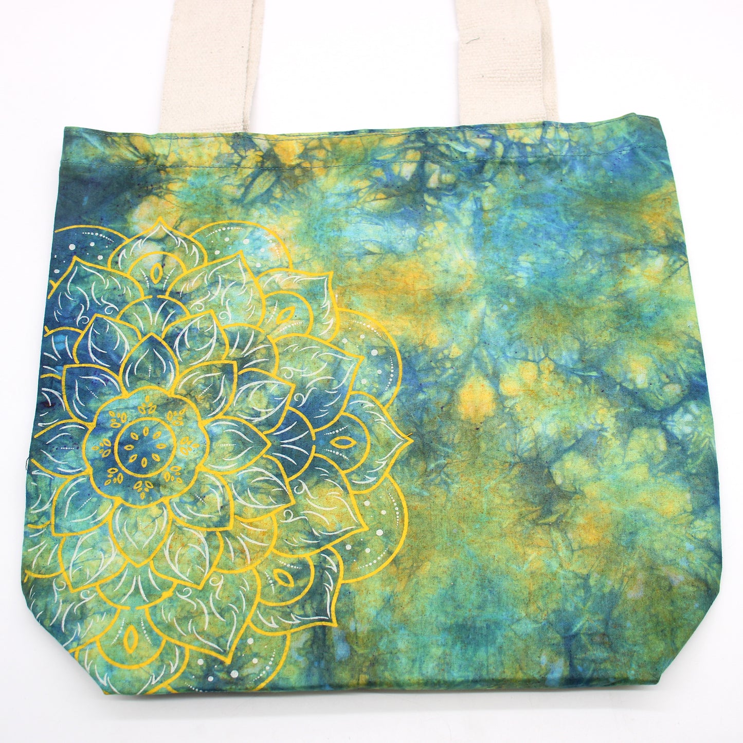 Tye-Dye Cotton Bag (6oz) - 38x42x12cm - Mandela - Green/Blue - Natural Handle
