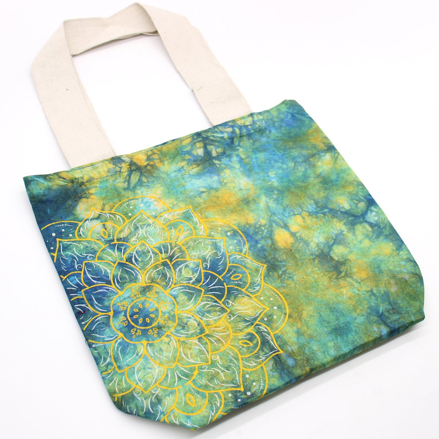 Tye-Dye Cotton Bag (6oz) - 38x42x12cm - Mandela - Green/Blue - Natural Handle