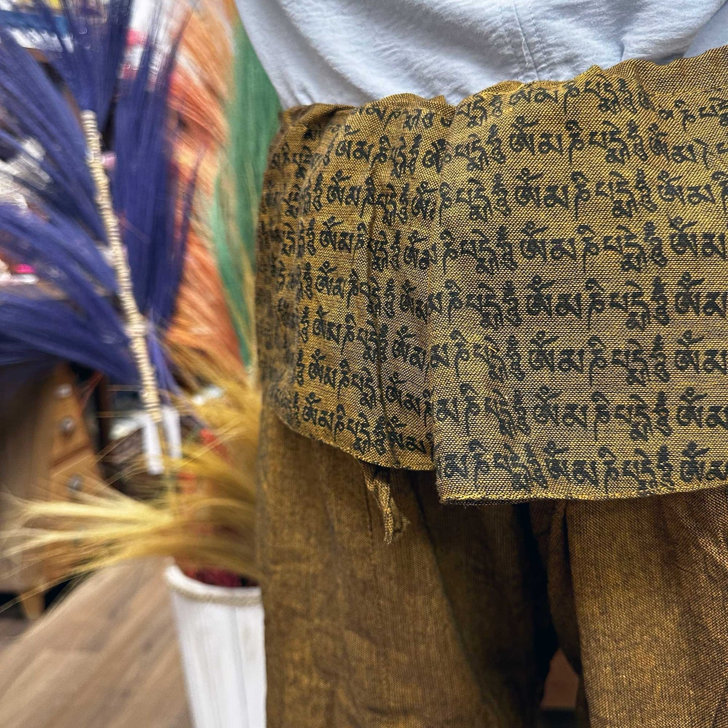 Yoga and Festival Pants - Thai Fisherman Mandala Mantra on Orange
