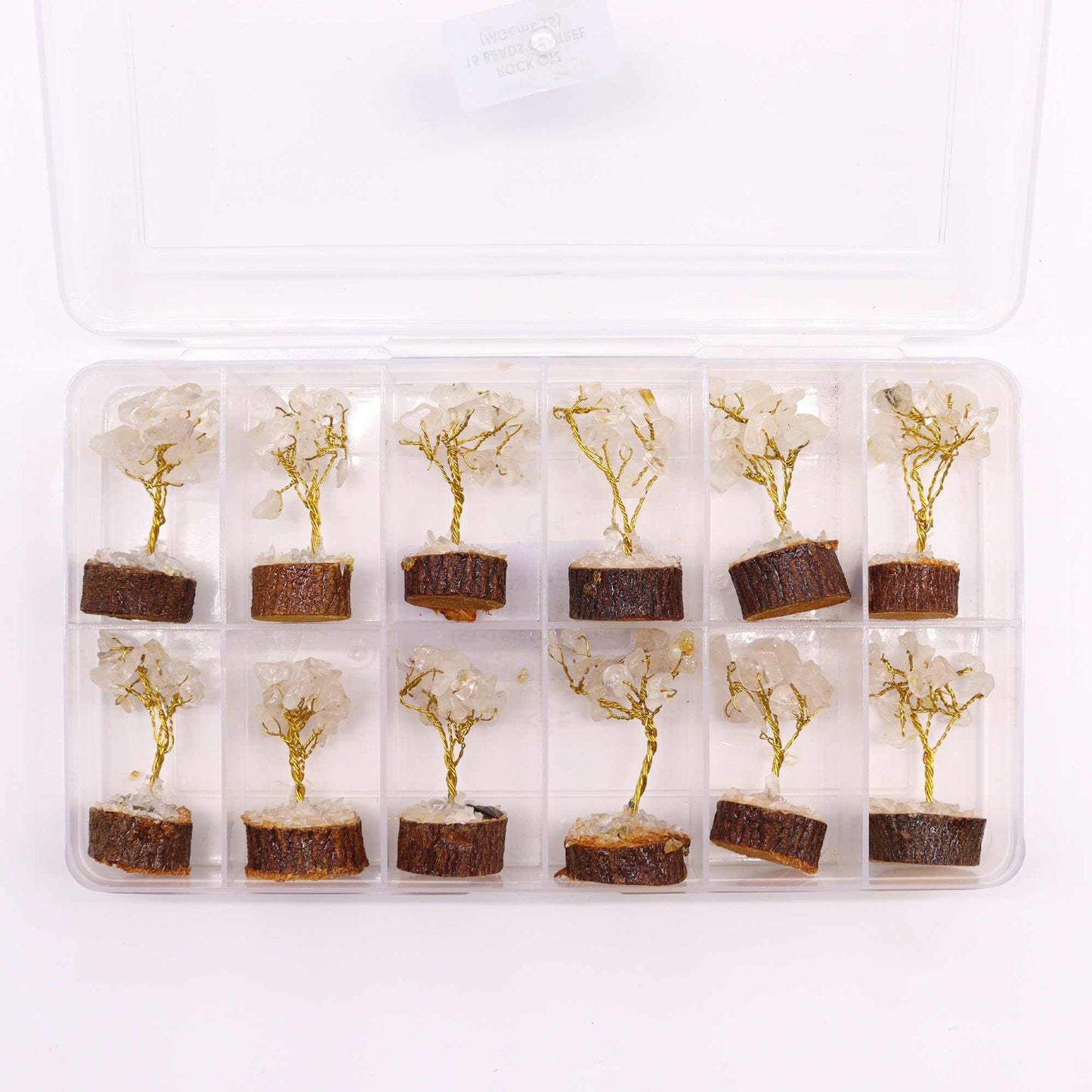 Mini Gemstone Tree On Wood Base - Rock Quartz (15 stones)