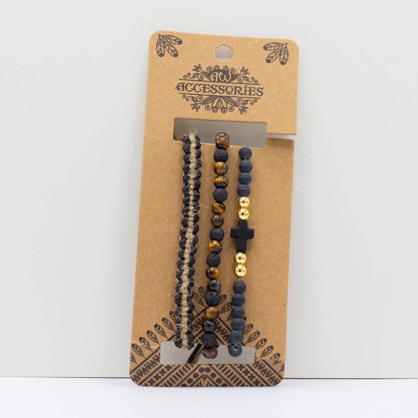 Mens Premium Bracelet Sets - Black & Tans (asst)