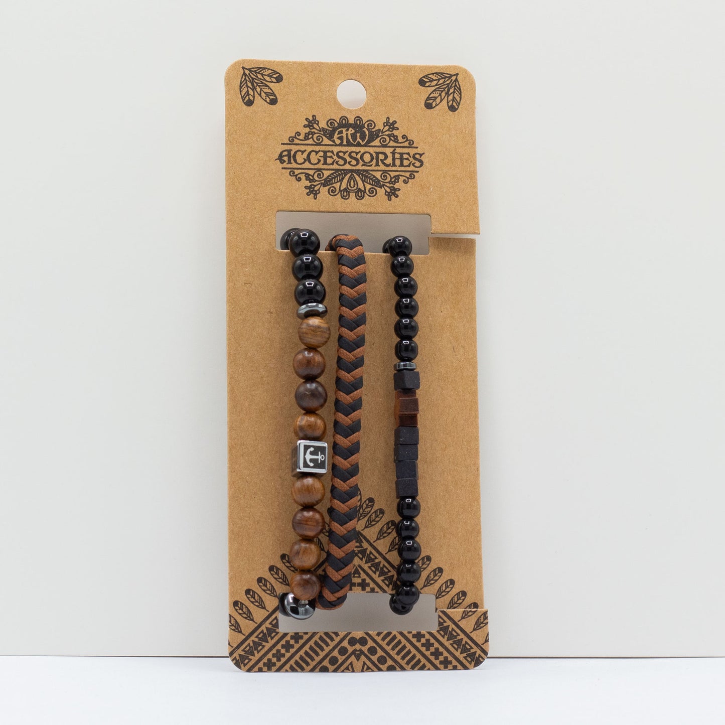 Mens Premium Bracelet Sets - Black & Tans (asst)
