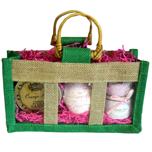 Three Jar Jute Gift Bag - Green