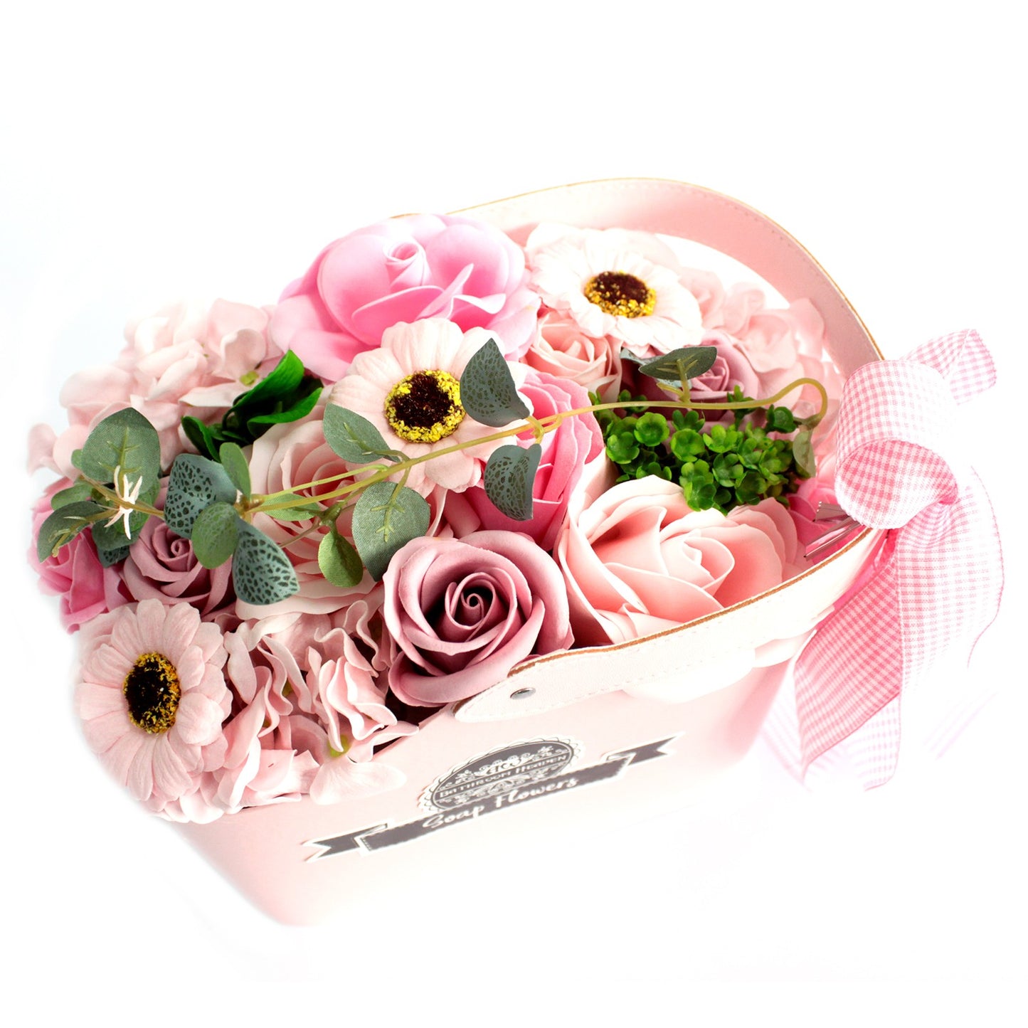 Basket Soap Flower Bouquet - Pink