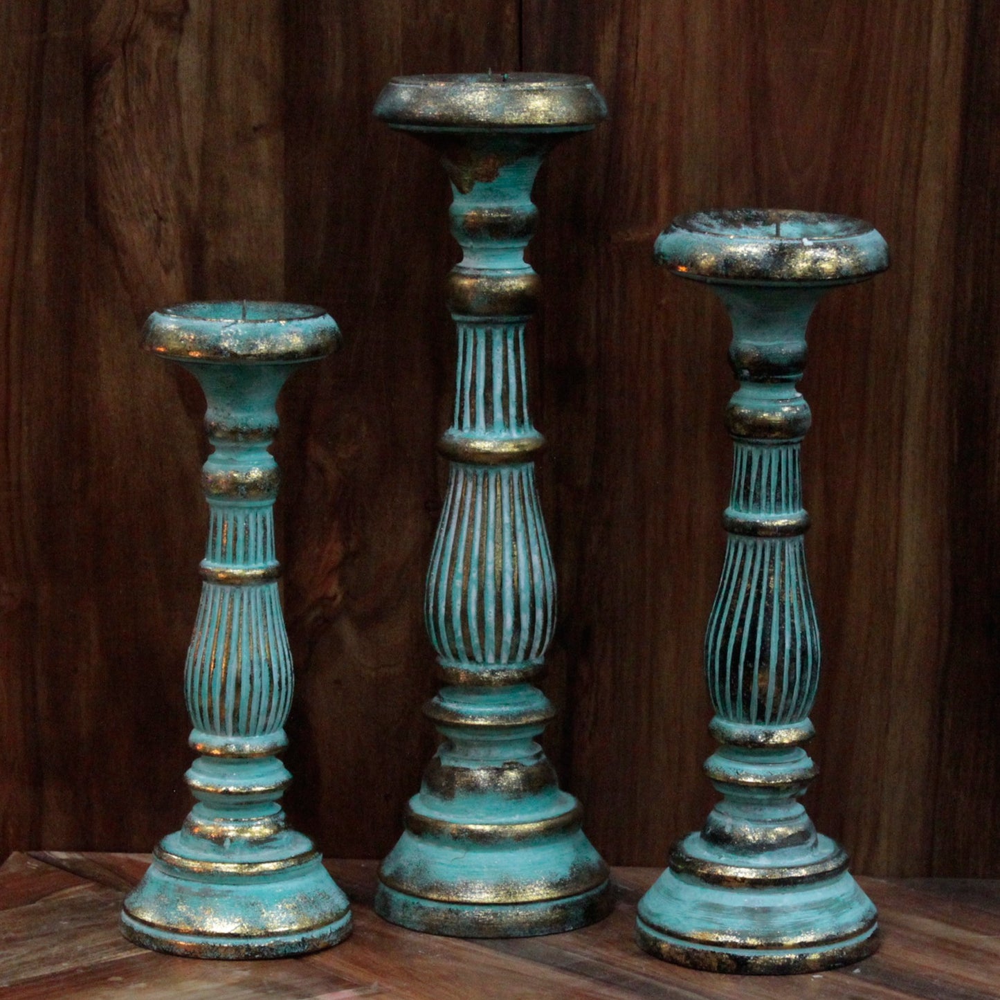 Medium Candle Stand - Turquois Gold