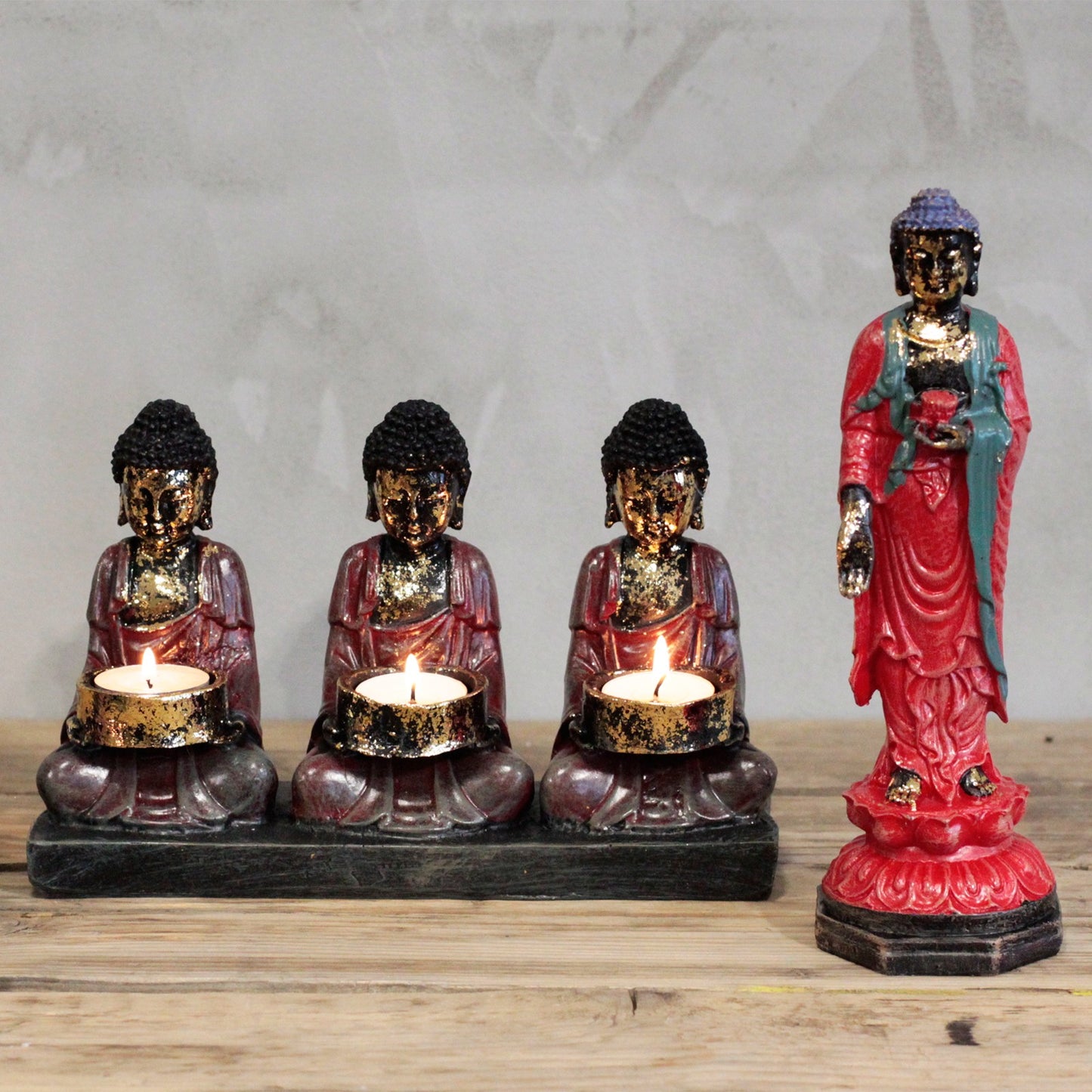 Antique Buddha - Three Devotees Candle Holder