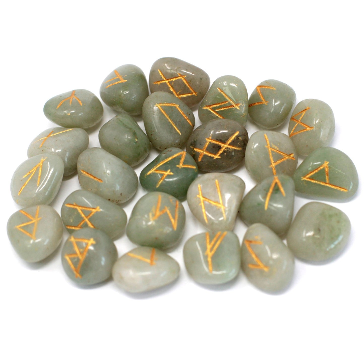 Runes Stone Set in Pouch - Green Aventurine