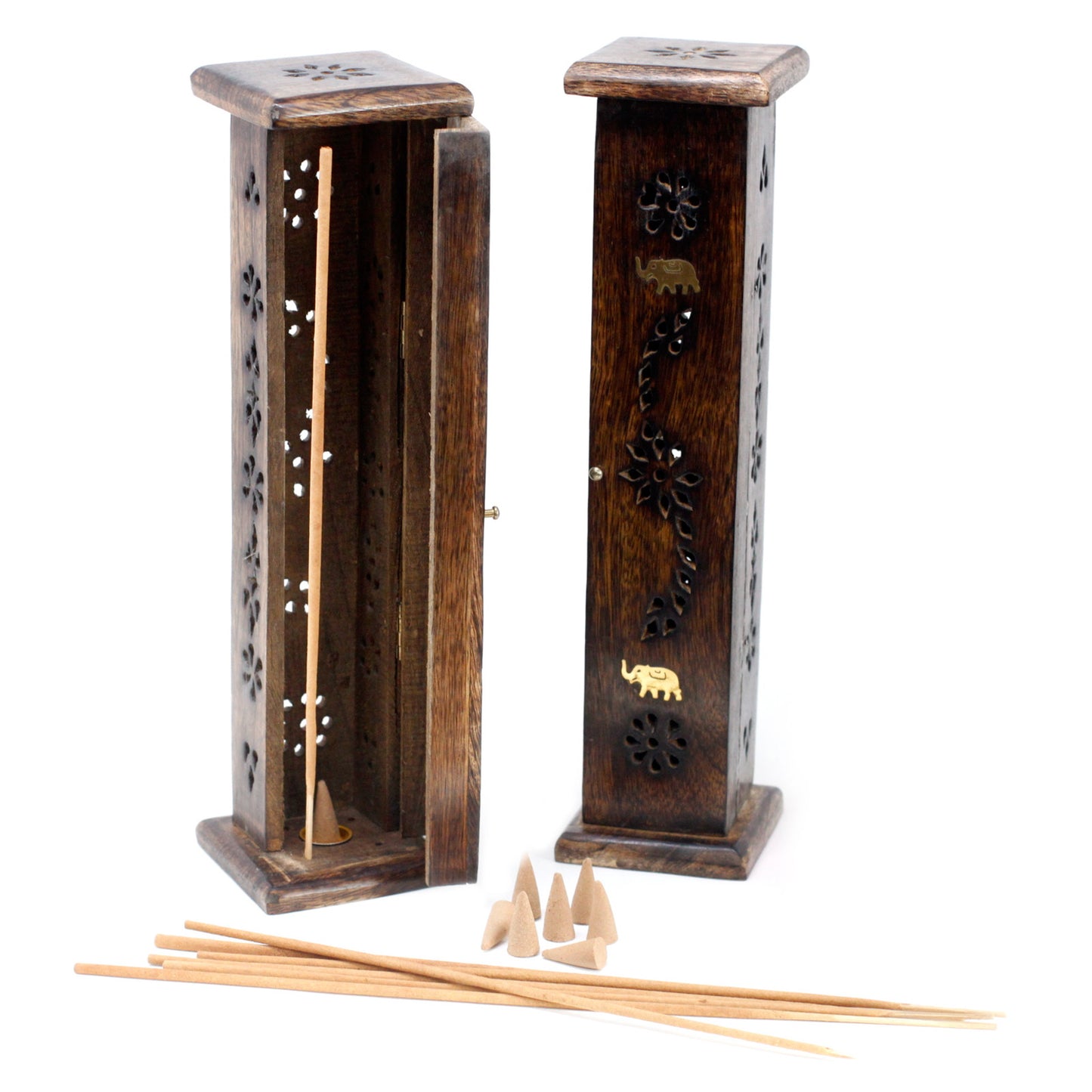 Square Incense Tower - Brass inlay - Mango Wood