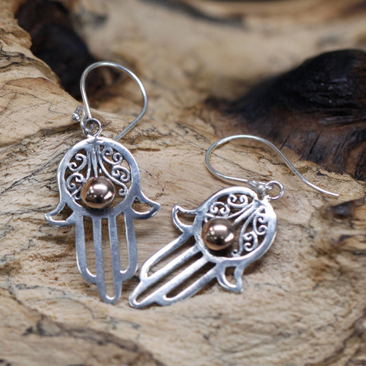 Silver & Gold Earring - Hamsa