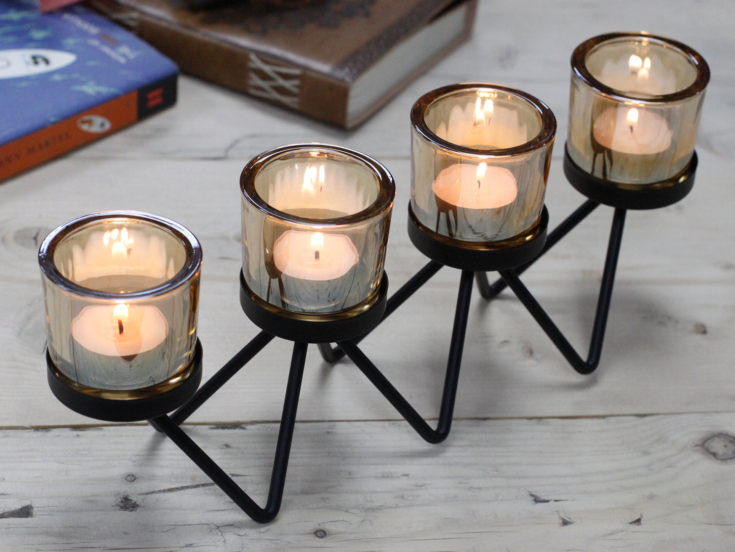 Centrepiece Iron Votive Candle Holder - 4 Cup Zig Zag