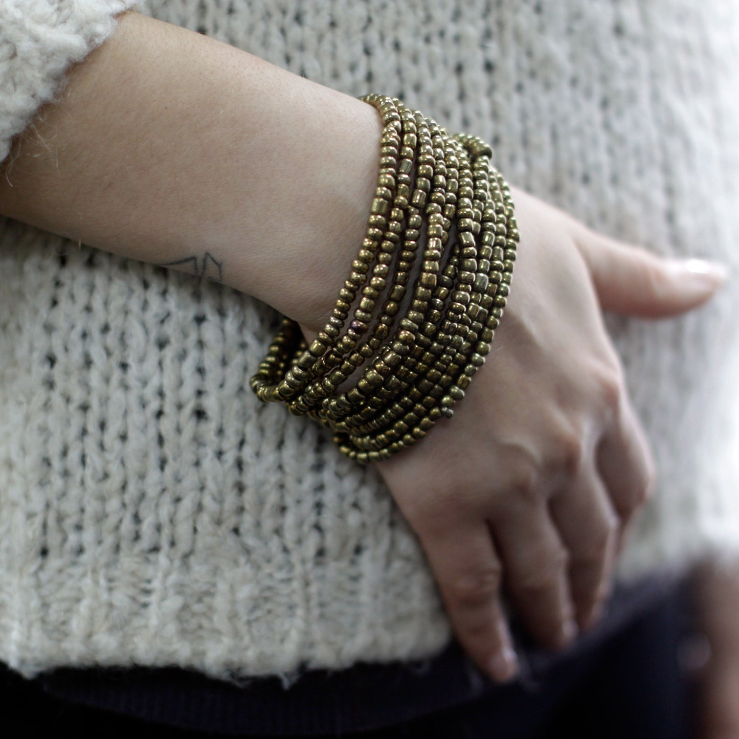 Multi-Bead Bangle Wooden Clasp - Assorted Gold/Bronze