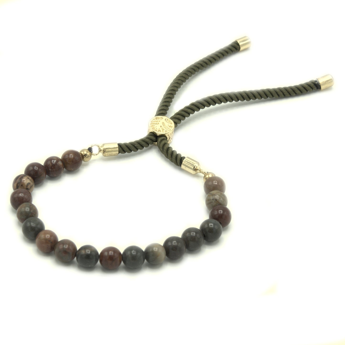 18K Gold Plated Gemstone Moss String Bracelet -  Picasso Jasper