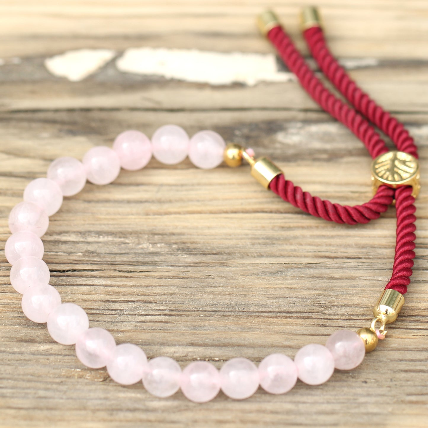 18K Gold Plated Gemstone Bordeaux String Bracelet - Rose Quartz