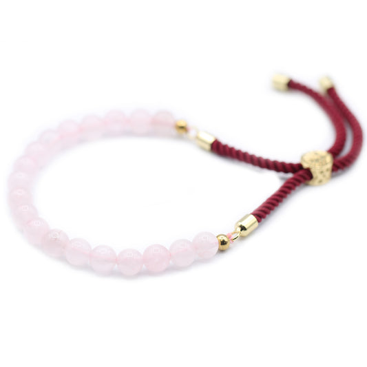 18K Gold Plated Gemstone Bordeaux String Bracelet - Rose Quartz