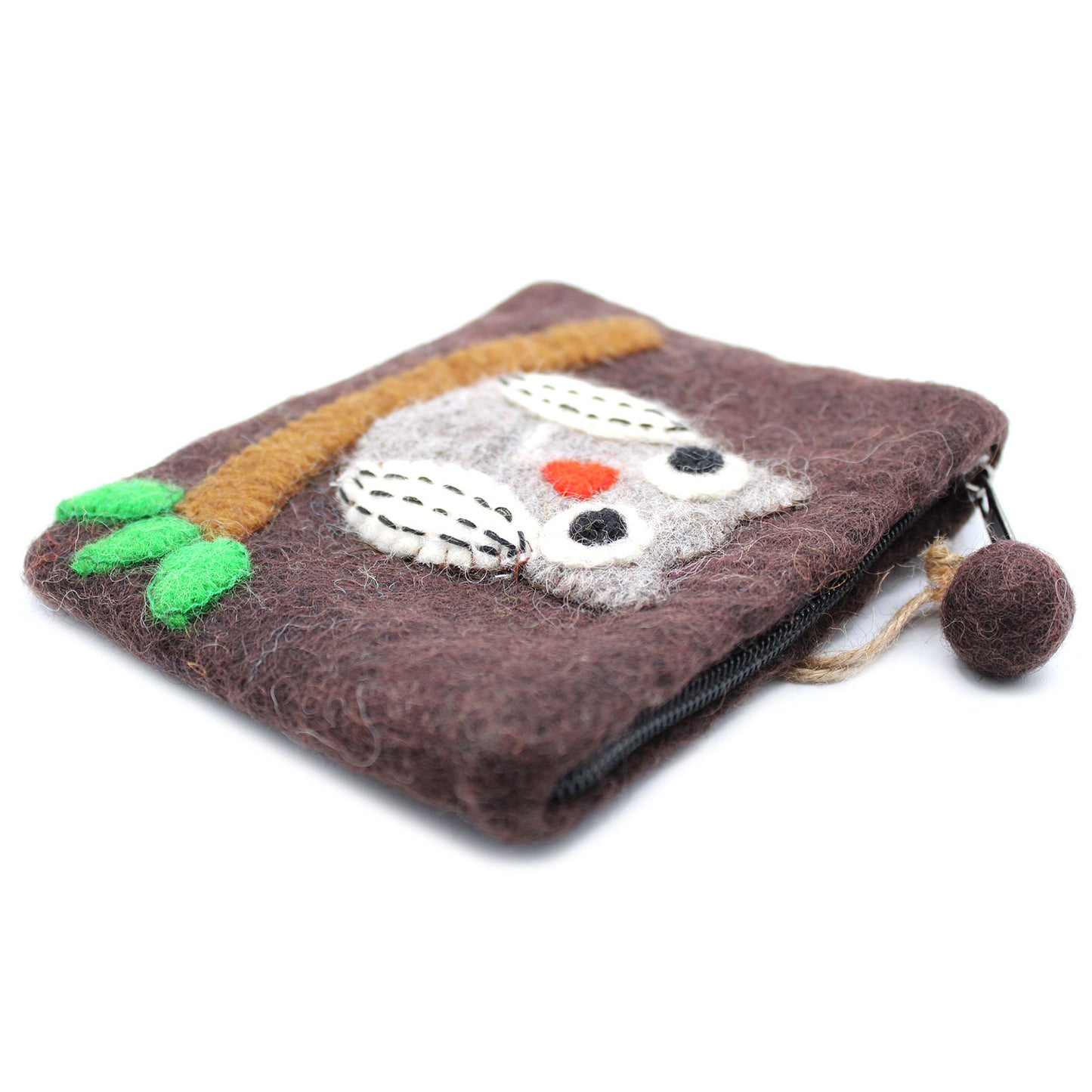 Natural Felt Zipper Pouch (asst) - Owl on Branch