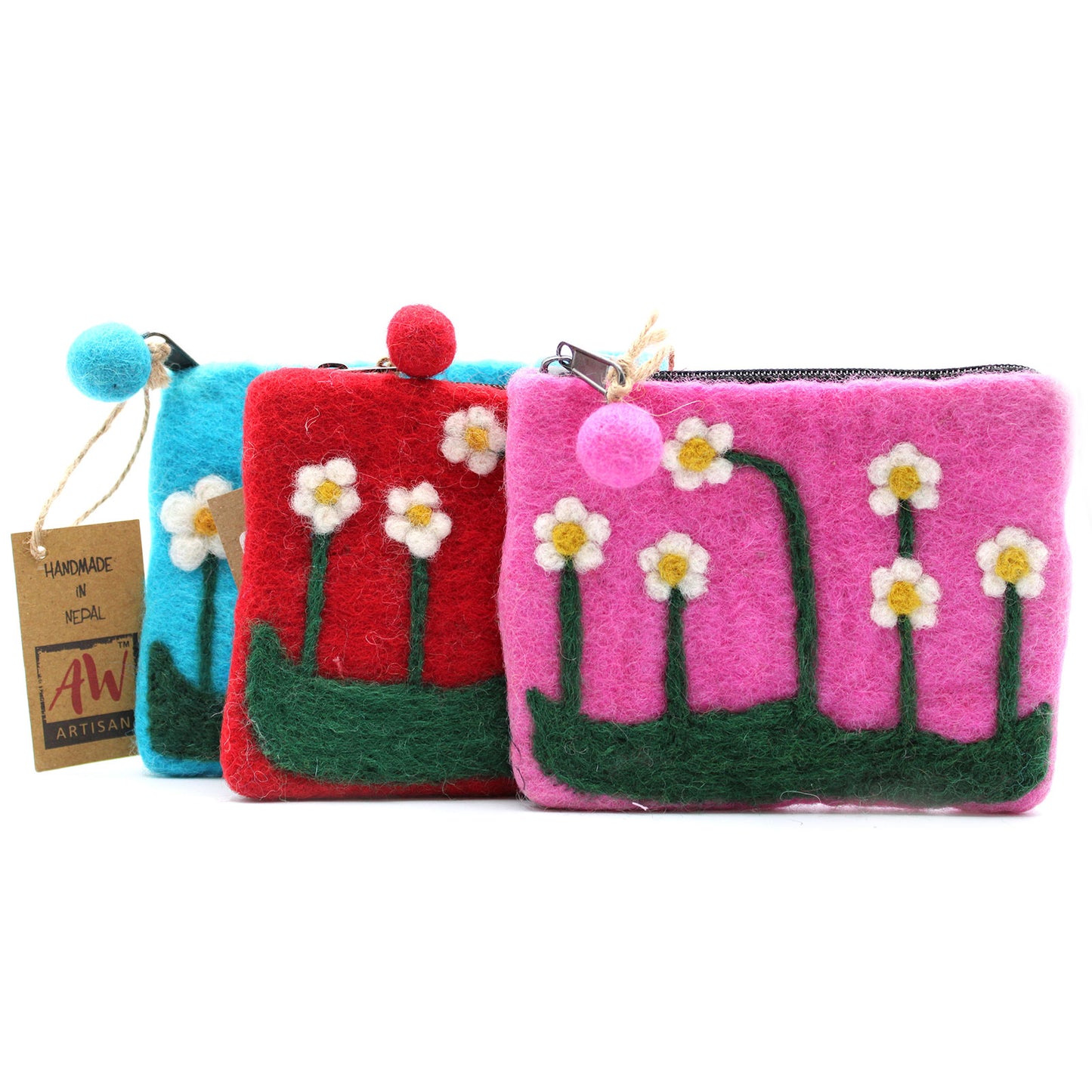 Natural Felt Zipper Pouch (asst) - Flower Garden