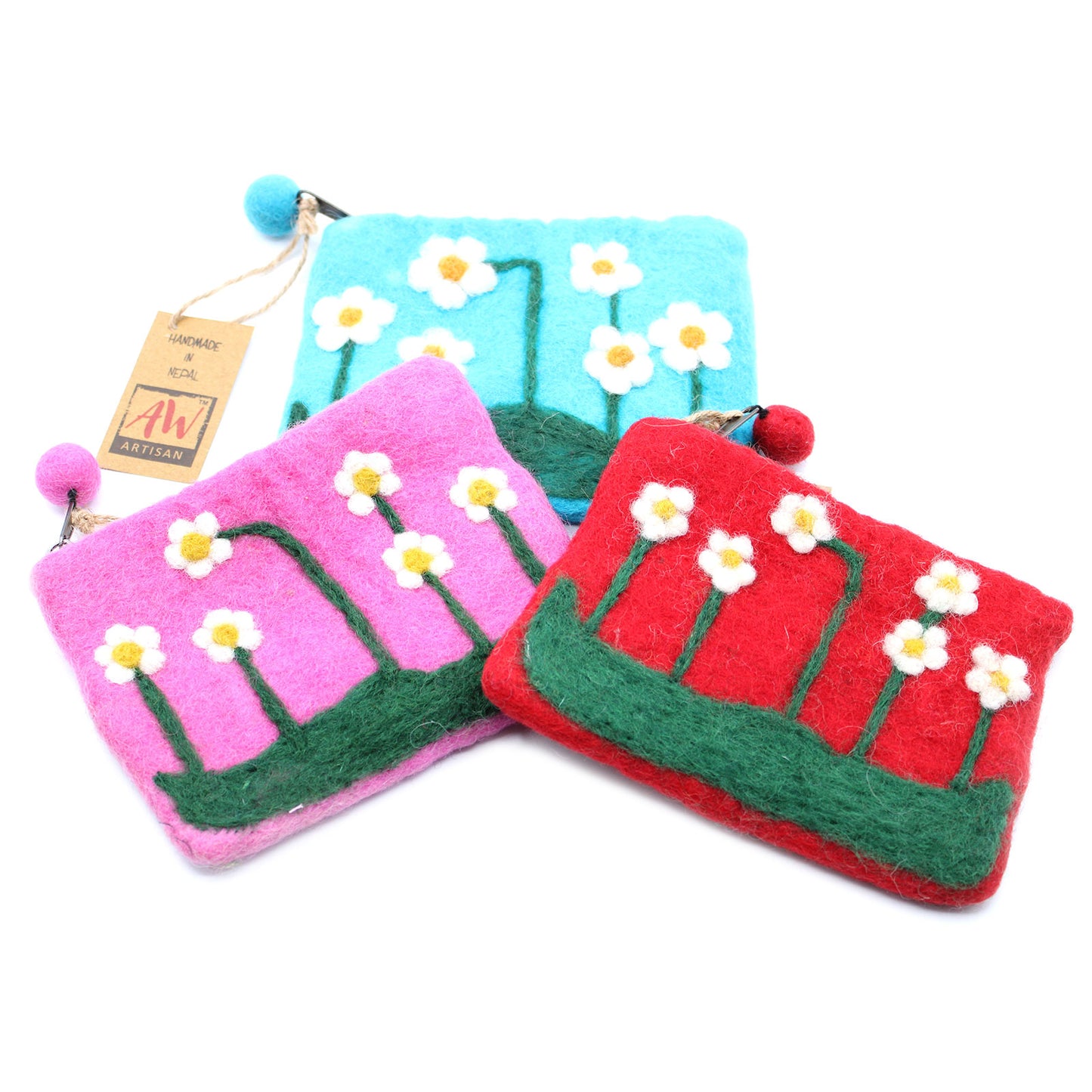 Natural Felt Zipper Pouch (asst) - Flower Garden