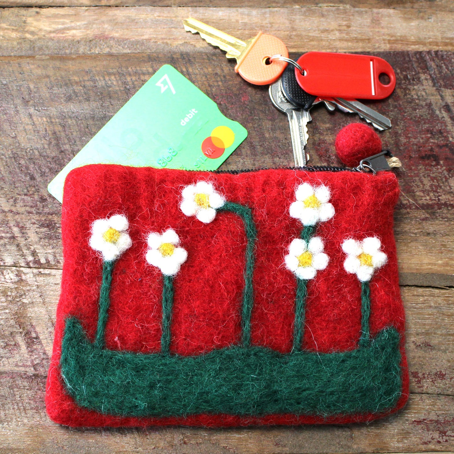 Natural Felt Zipper Pouch (asst) - Flower Garden