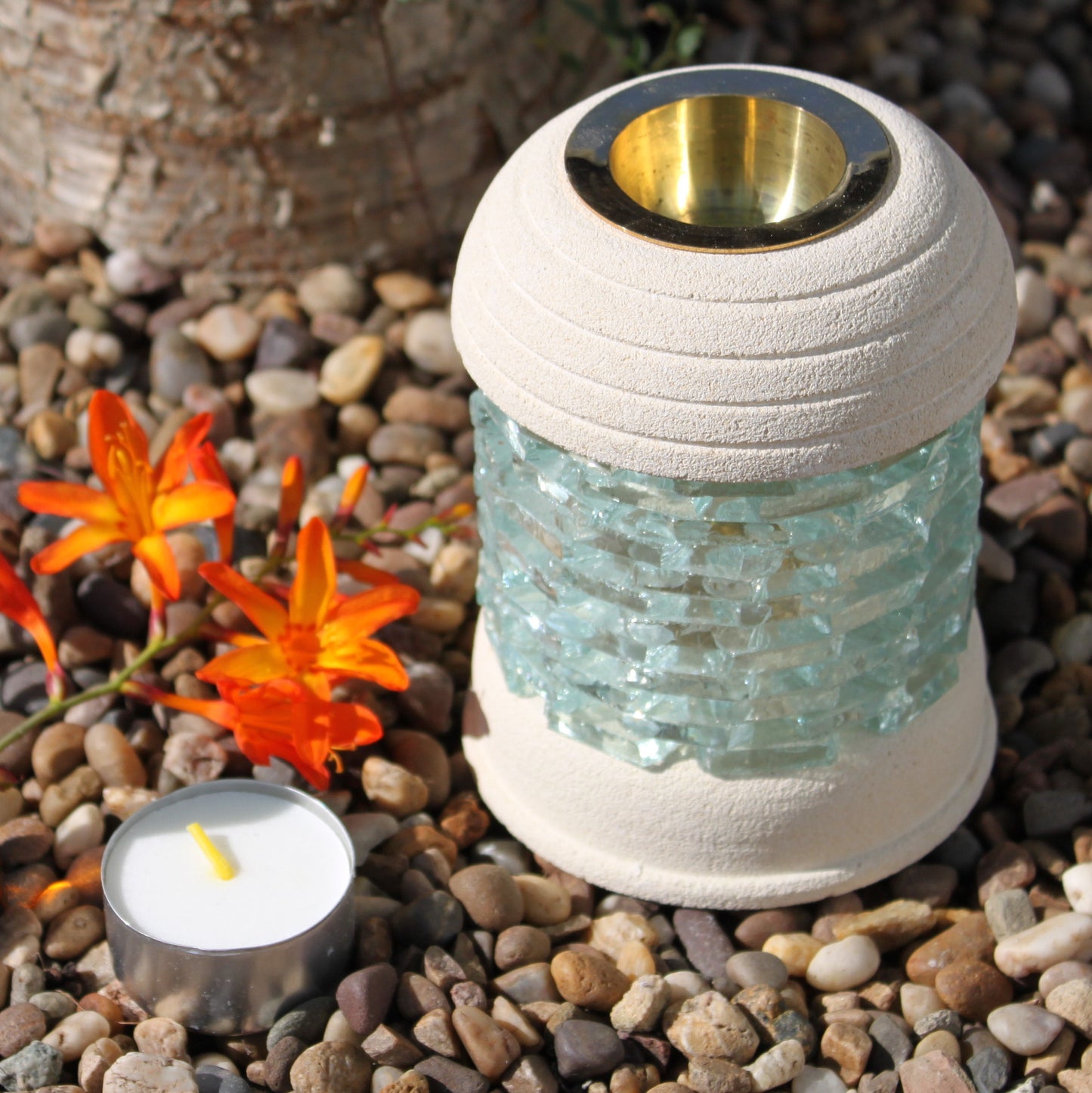 Stone Oil Burner - Round Glass Brick