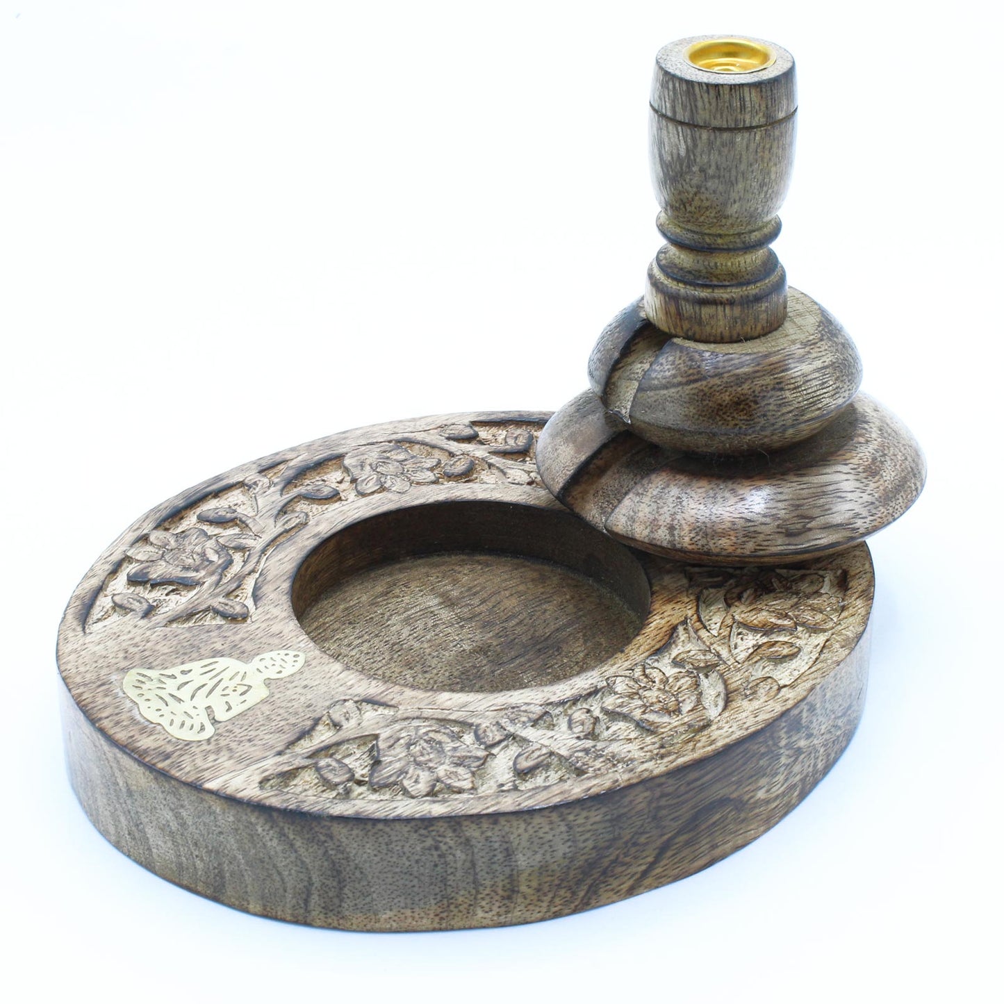 Med Mango Wood Backflow Burner - Brass Buddha