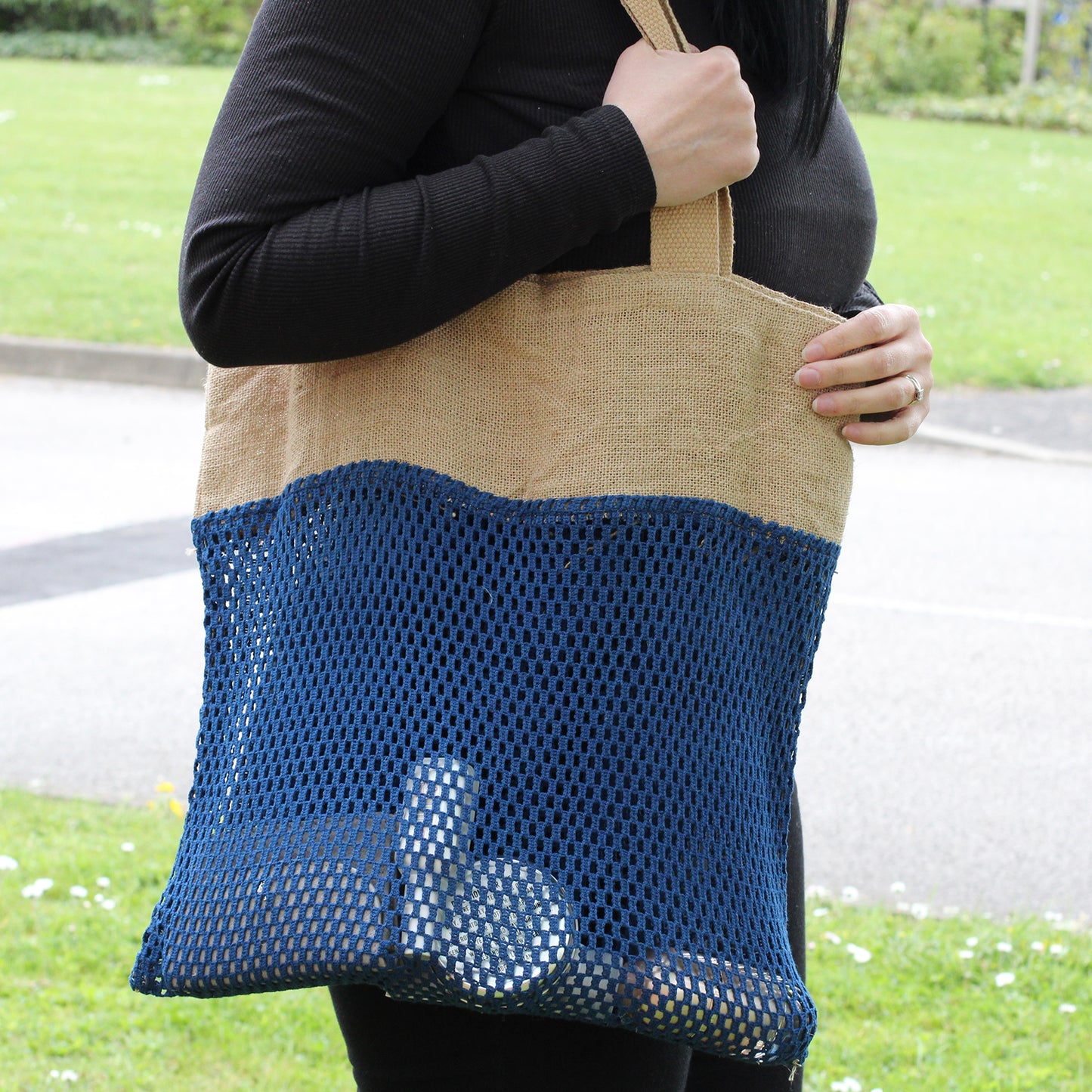 Pure Soft Jute and Cotton Mesh Bag - Black