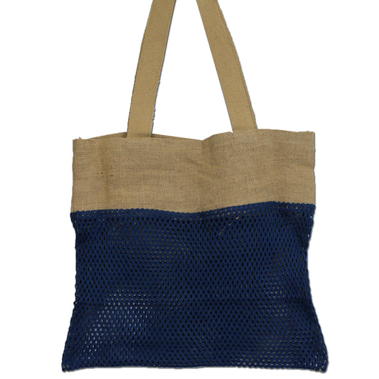 Pure Soft Jute and Cotton Mesh Bag - Denim