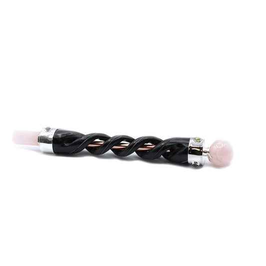 Spiral Carving Healing Wand - Copper Pipe Rose Quartz