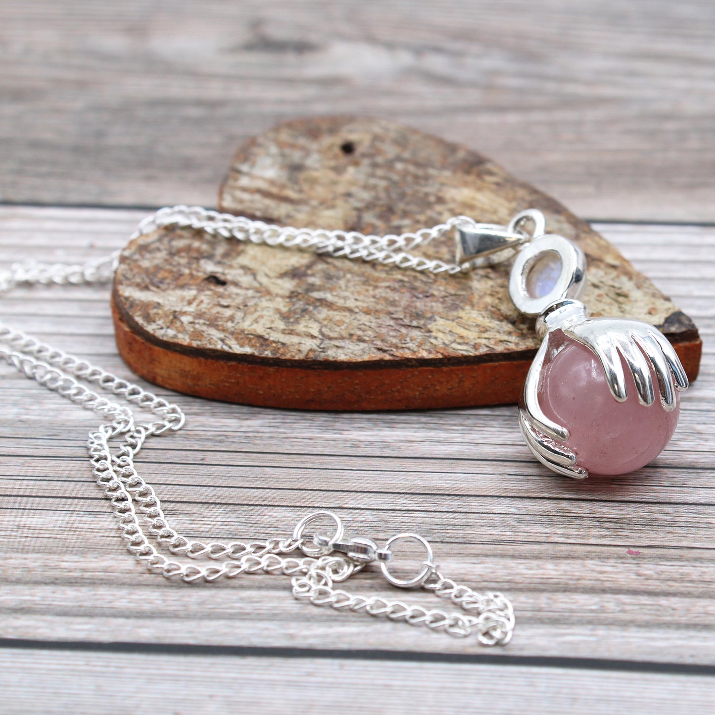 Gemstone Healing Hands Pendant - Rose Quartz