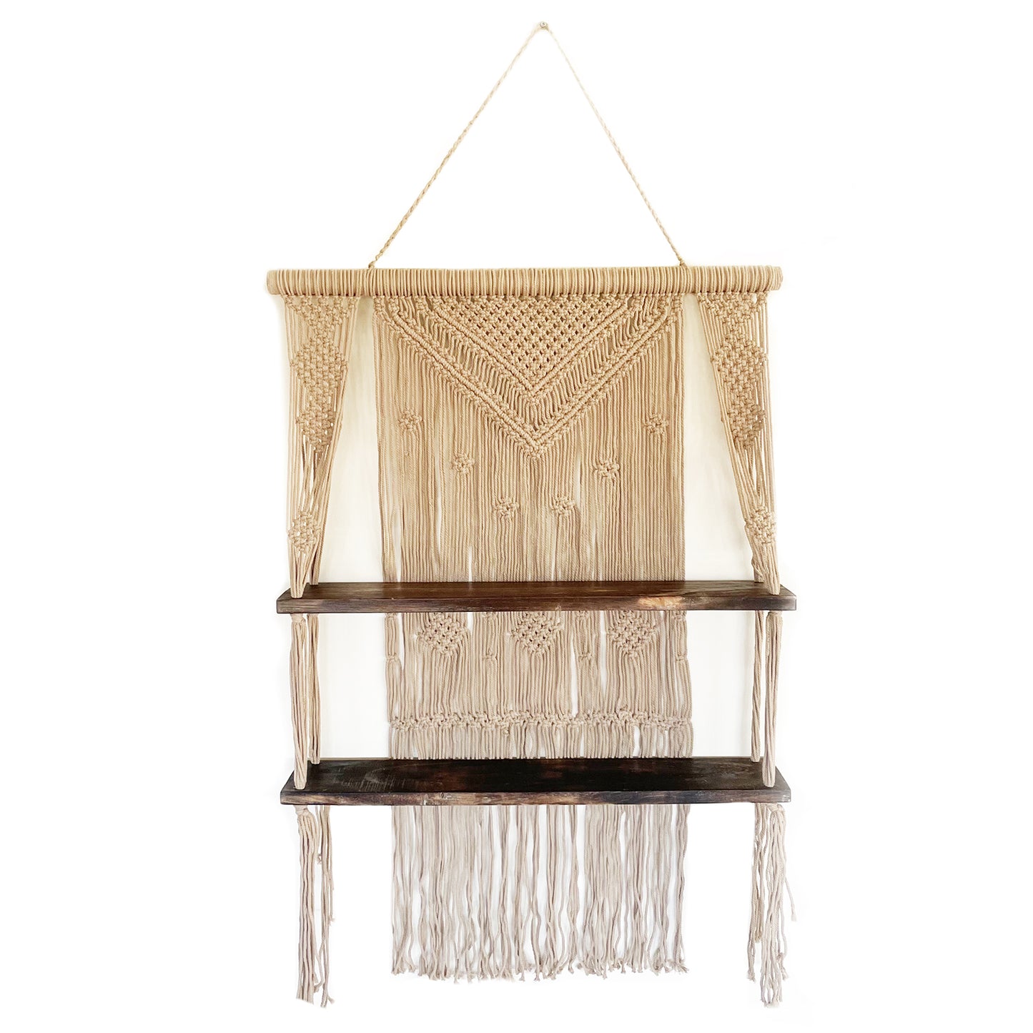 Brown Macrame Hanging Shelves - Brown