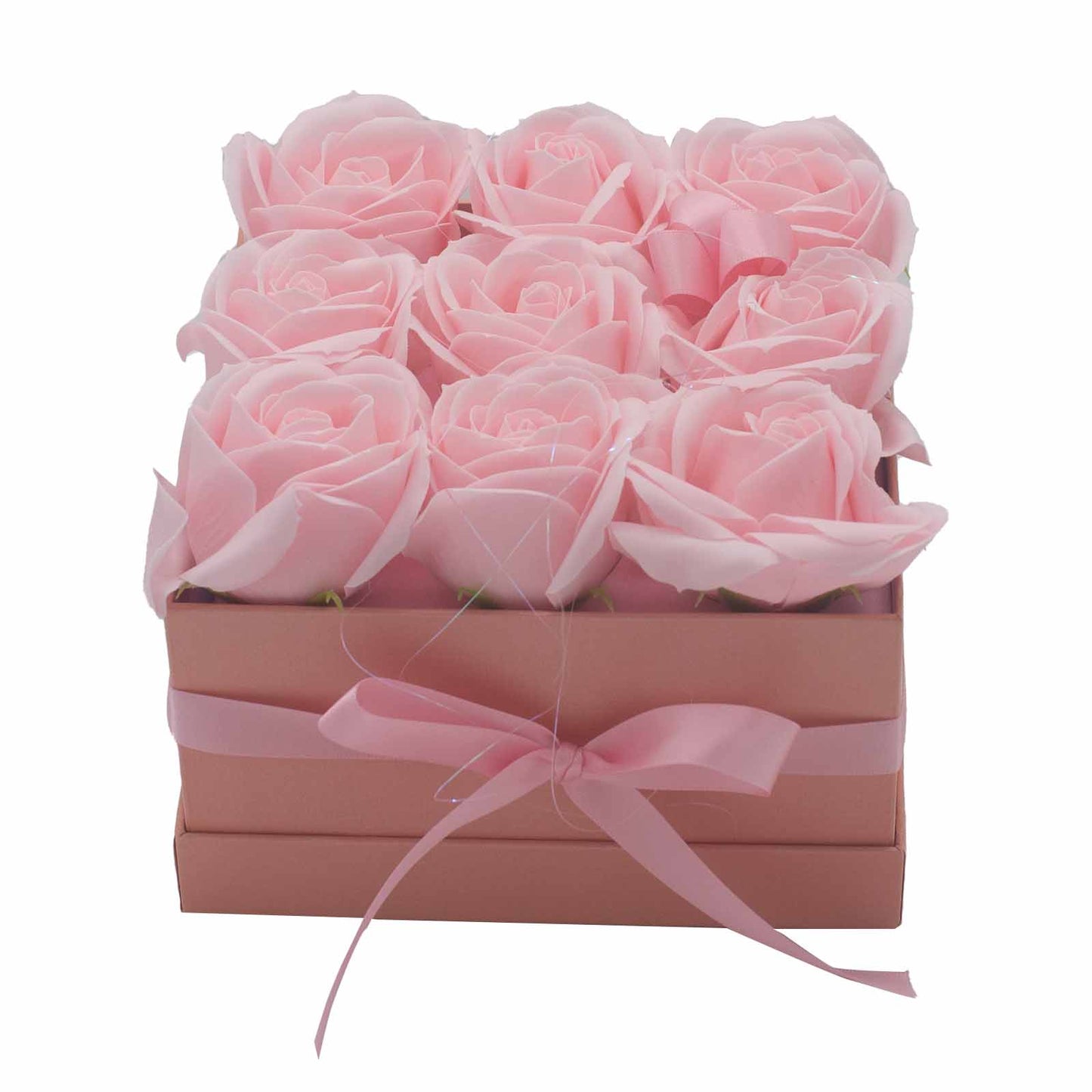 Soap Flower Gift Bouquet - 9 Pink Roses - Square