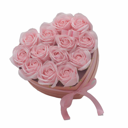 Soap Flower Gift Bouquet - 13 Pink Roses - Heart