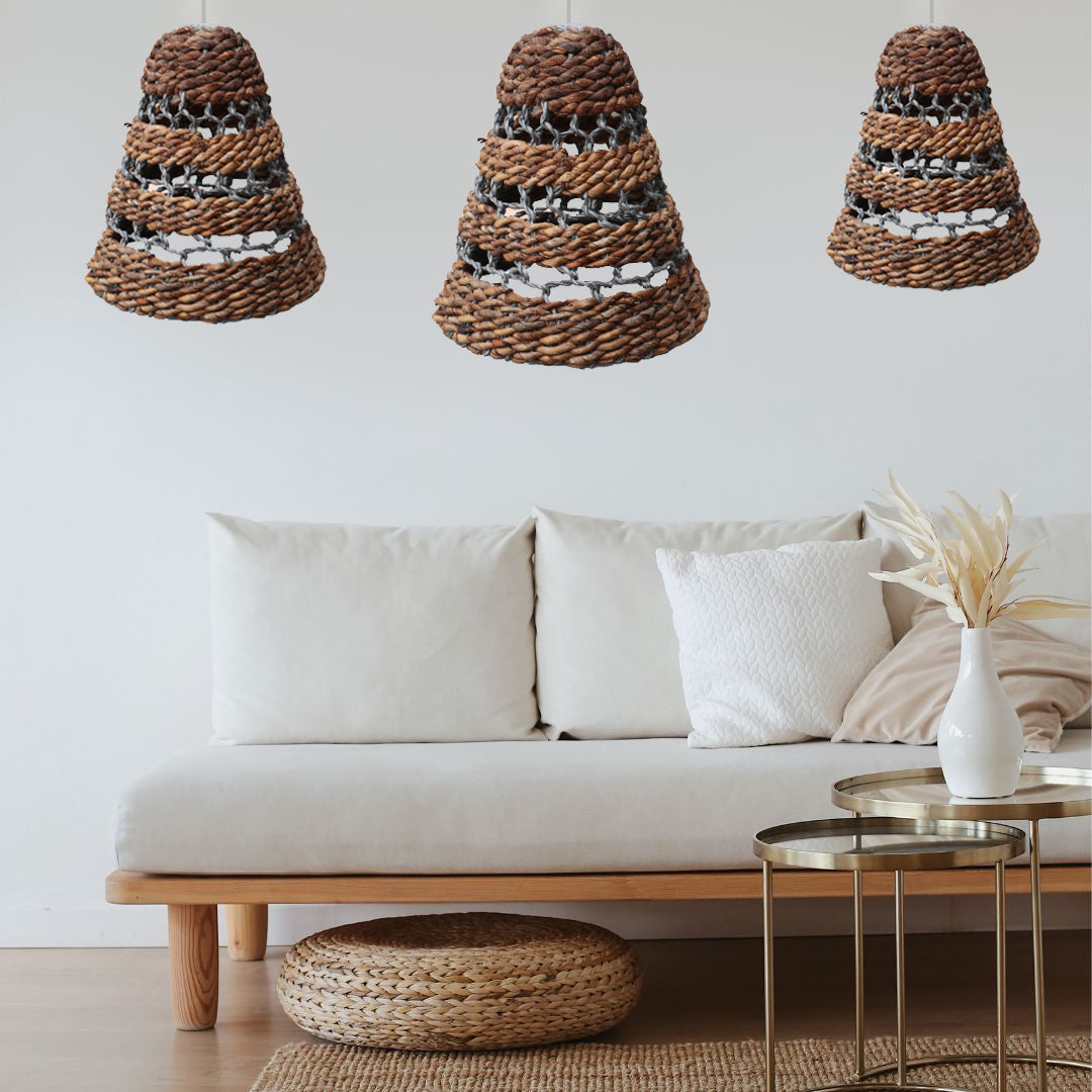 Natural Banana Leaf & Abu-Abu Raffia Lamp Shades - Set of 3