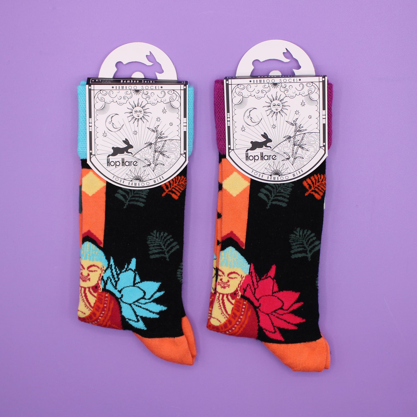 Hop Hare Bamboo Socks S/M - Blue Buddha & Lotus