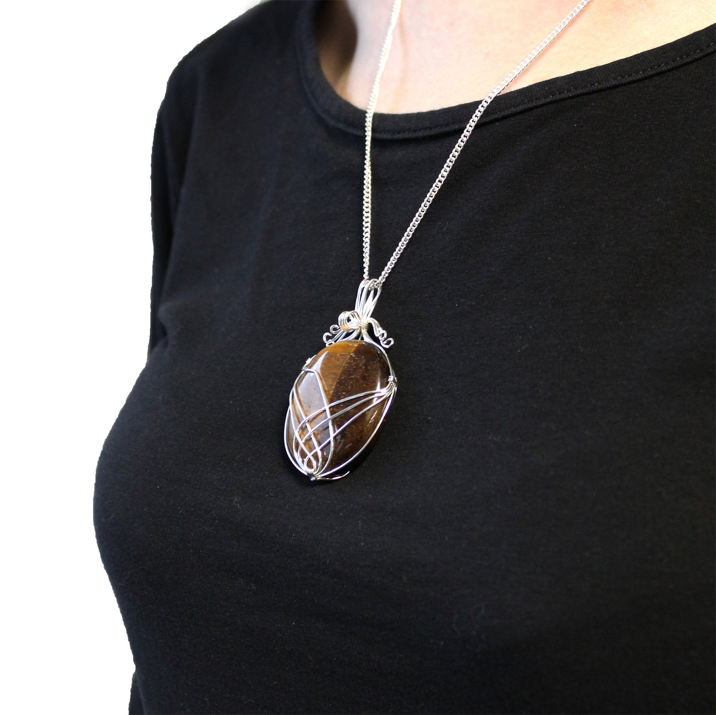 Swirl Wrapped Gemstone Necklace - Tiger Eye