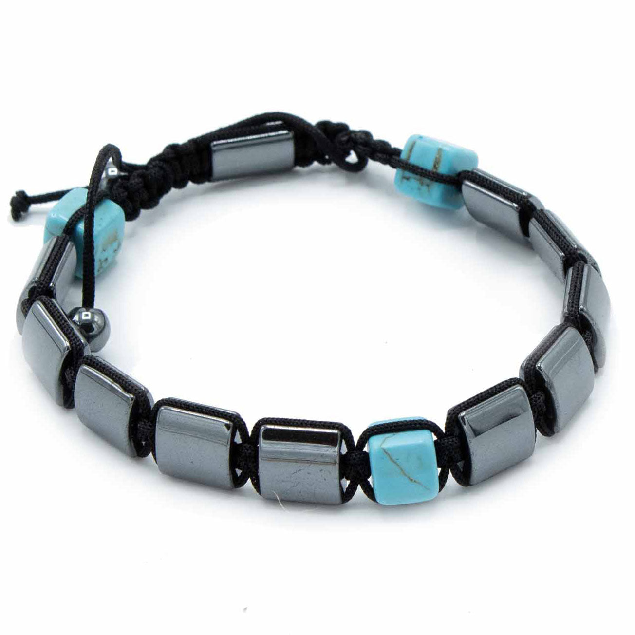 Magnetic Hematite Shamballa Bracelet - Turqoise Cuboids