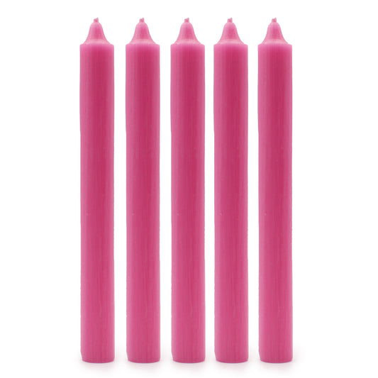 Solid Colour Dinner Candles - Rustic Deep Pink - Pack of 5