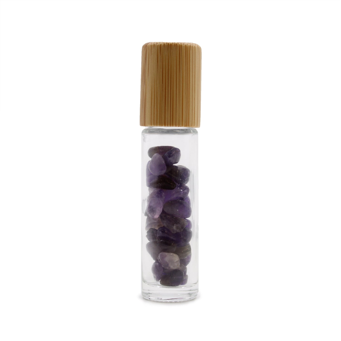 Gemstone Essential Oil Roller Bottle - Amethyst  - Wooden Cap