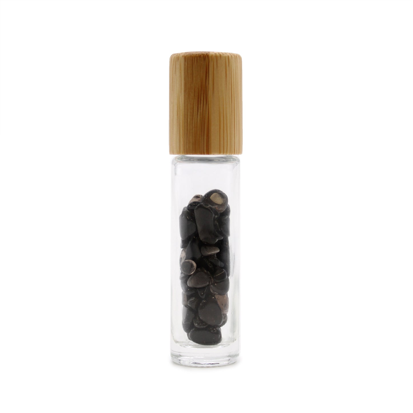 Gemstone Essential Oil Roller Bottle - Black Tourmaline  - Wooden Cap