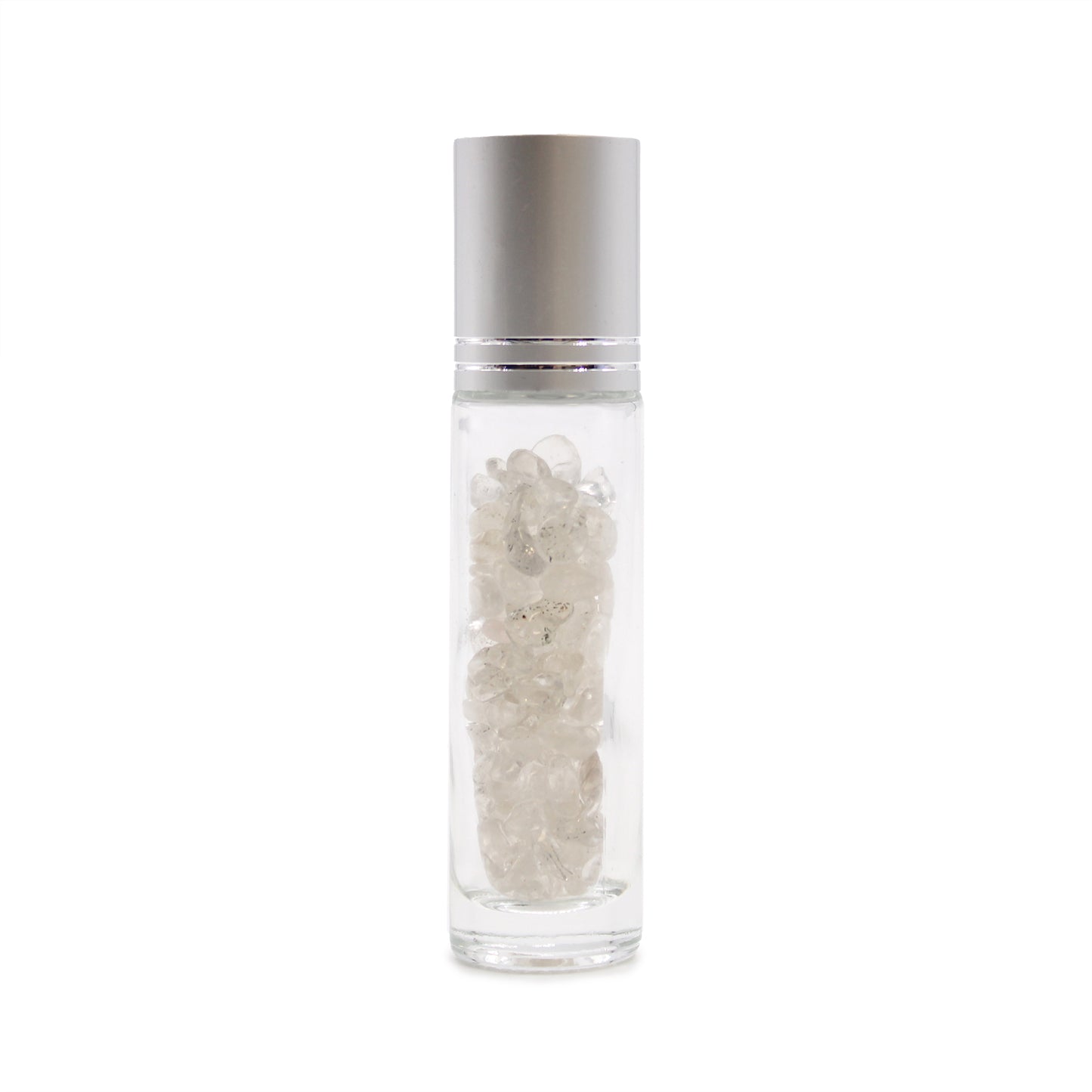 Gemstone Essential Oil Roller Bottle - Rock Quartz  - Silver Cap