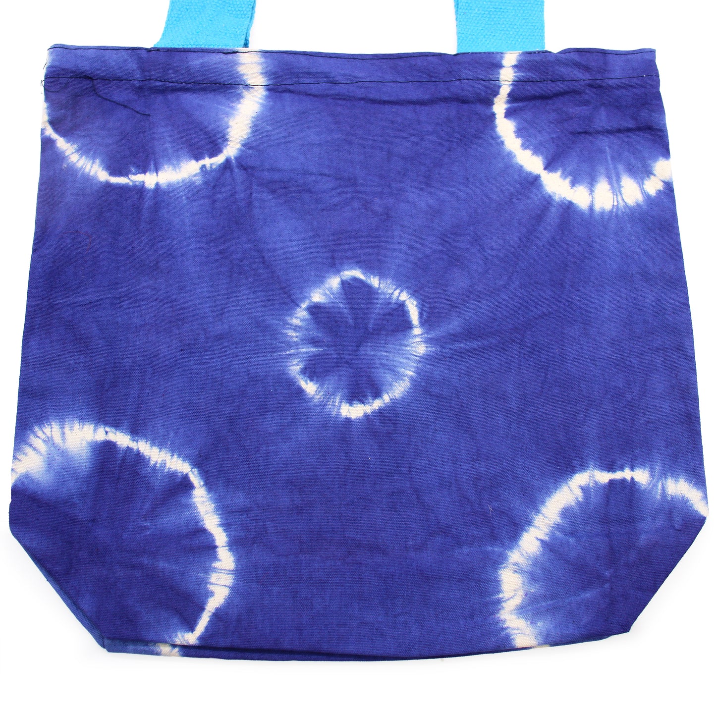 Natural Tye-Dye Cotton Bag (8oz) - 38x42x12cm - Blue Rings - Blue Handle