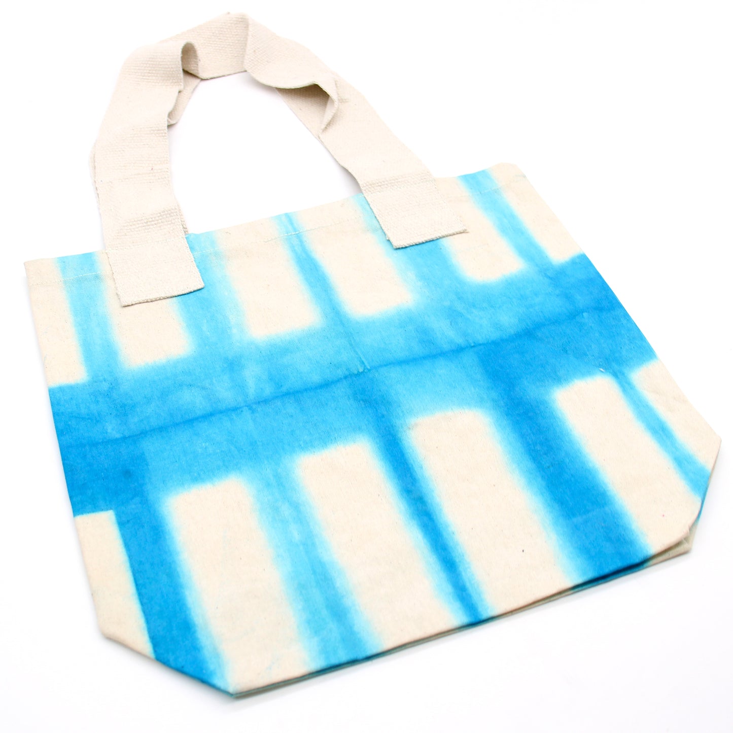 Natural Tye-Dye Cotton Bag (8oz) - 38x42x12cm - Sky Blue Blocks - Natural Handle