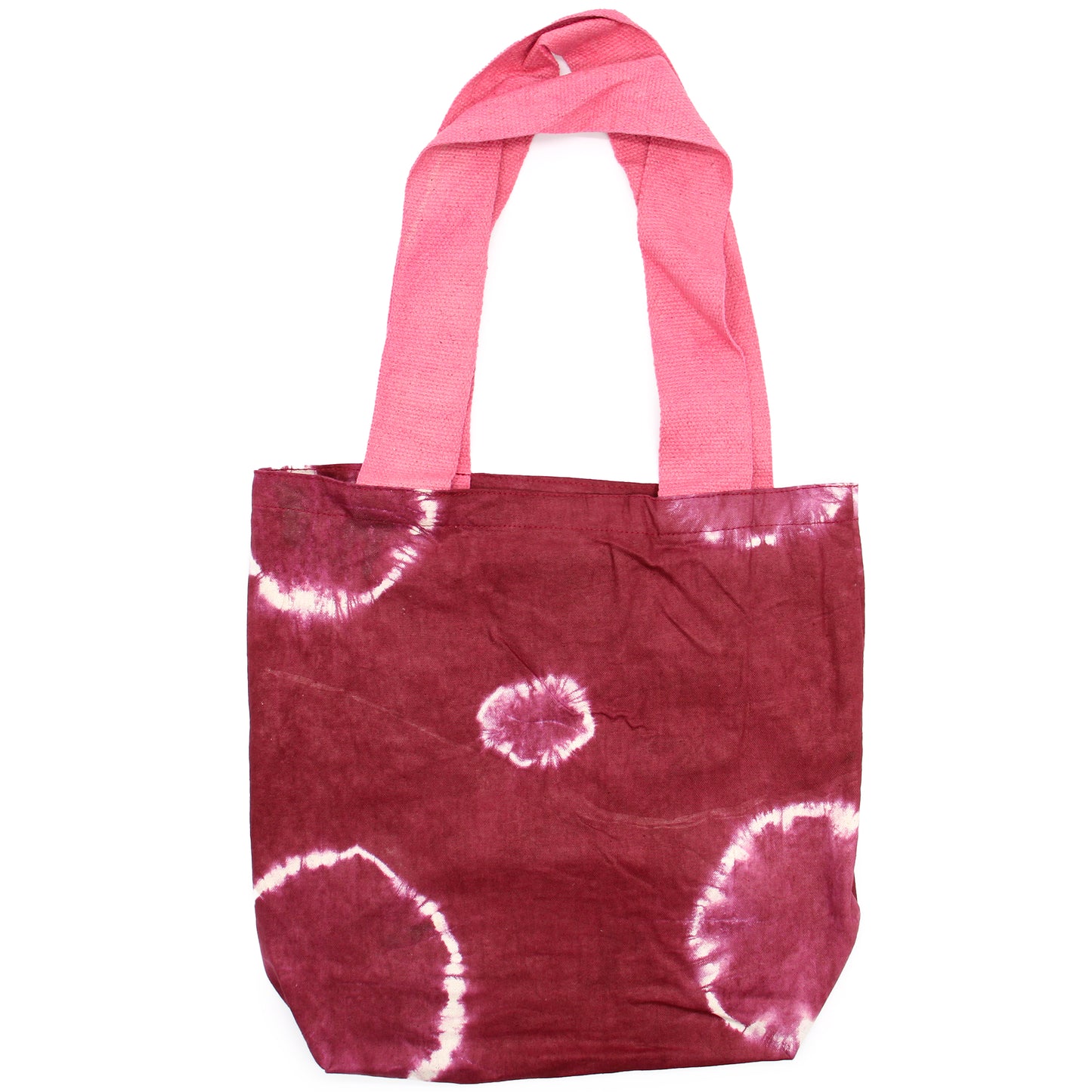 Natural Tye-Dye Cotton Bag (8oz) - 38x42x12cm - Maroon Rings - Pink Handle