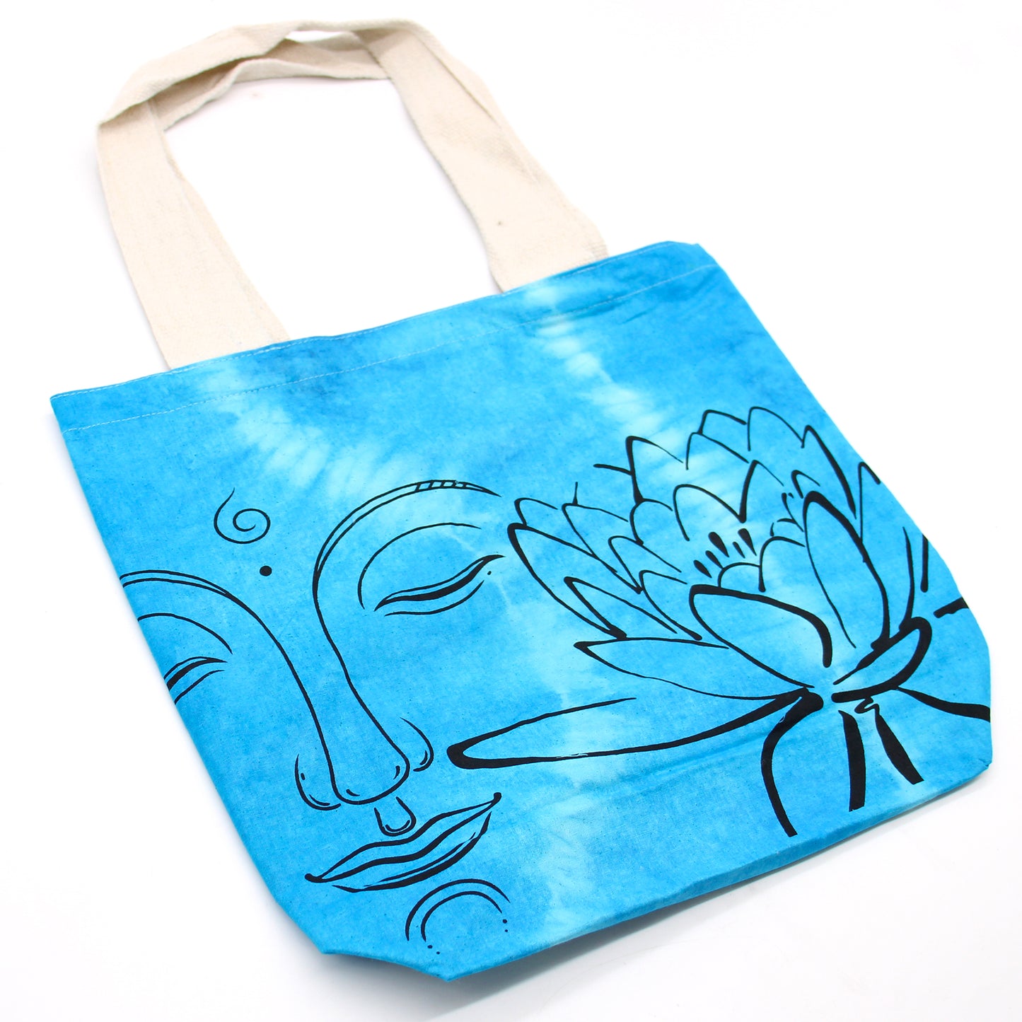 Tye-Dye Cotton Bag (6oz) - 38x42x12cm - Lotus Buddha - Blue - Natural Handle