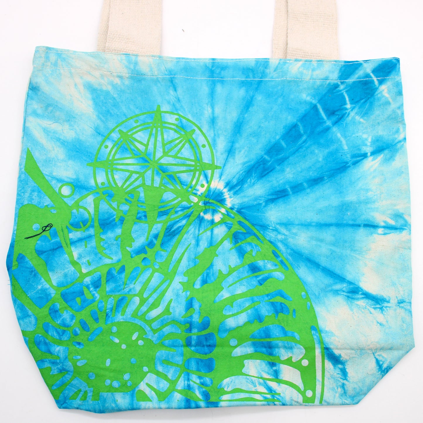 Tye-Dye Cotton Bag (6oz) - 38x42x12cm - Sea Shell - Blue/Green - Green Handle