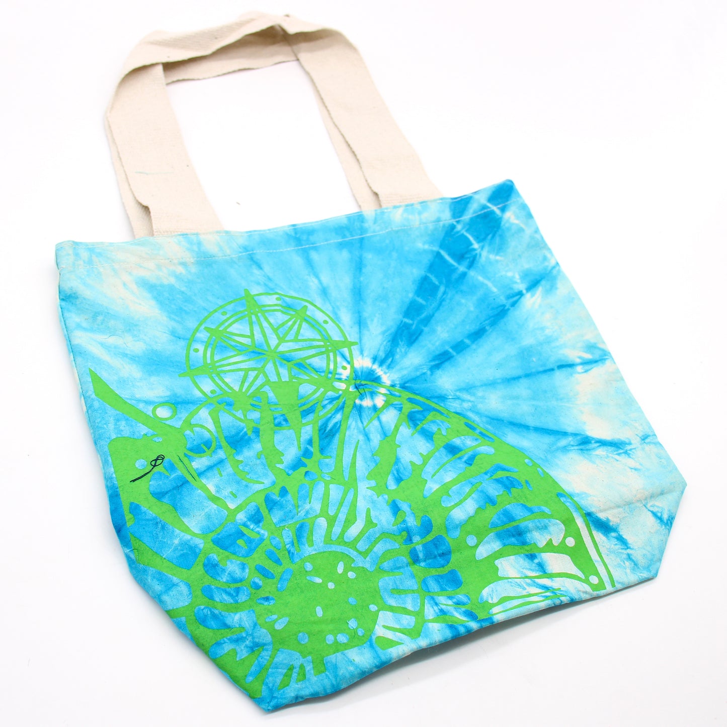 Tye-Dye Cotton Bag (6oz) - 38x42x12cm - Sea Shell - Blue/Green - Green Handle