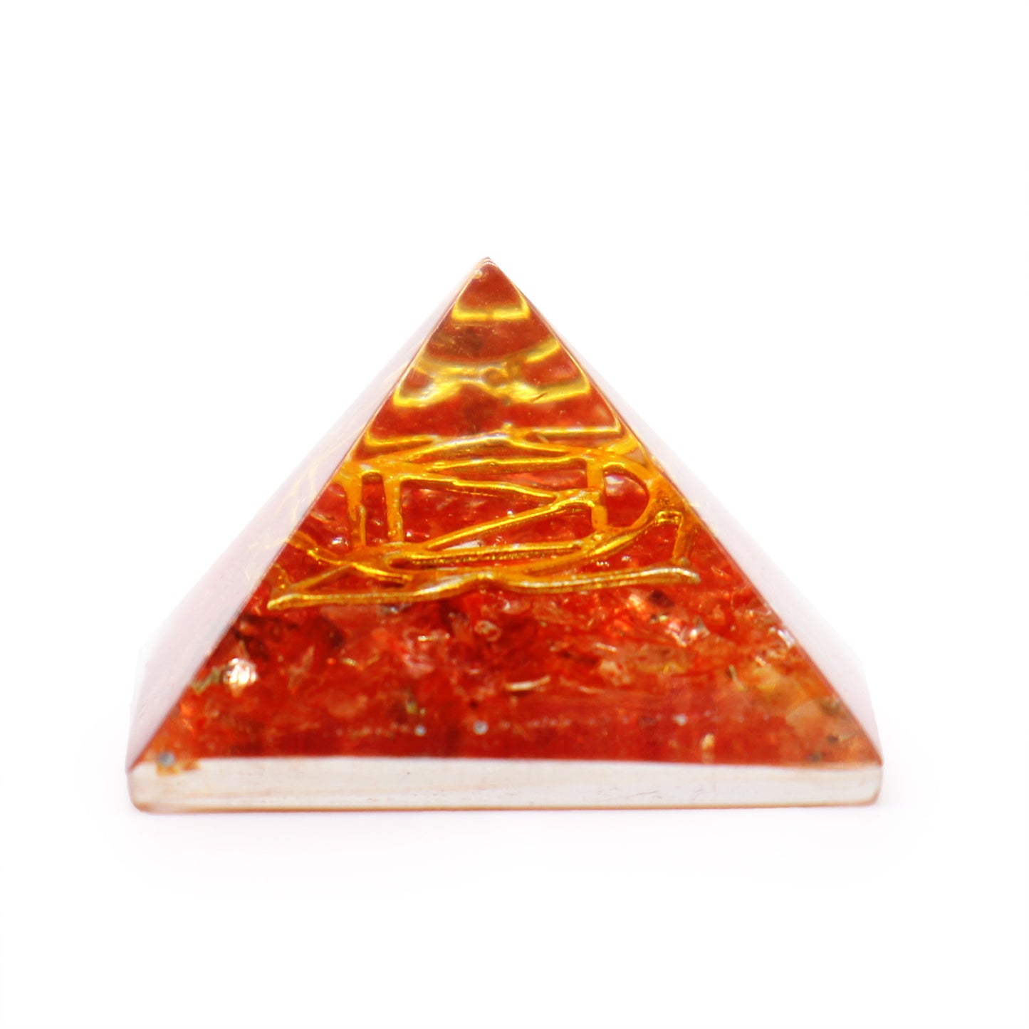 Sm Orgonite Pyramid 25mm Gemchips and Copper (assorted colours/designs)