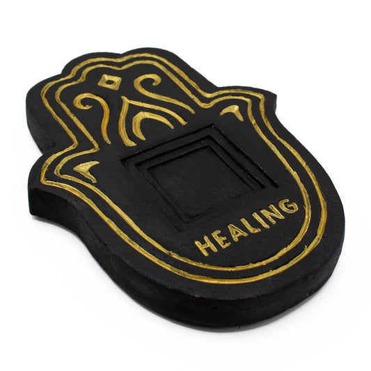 Healling Incense Plate - Black & Gold Lava-Stone Effect