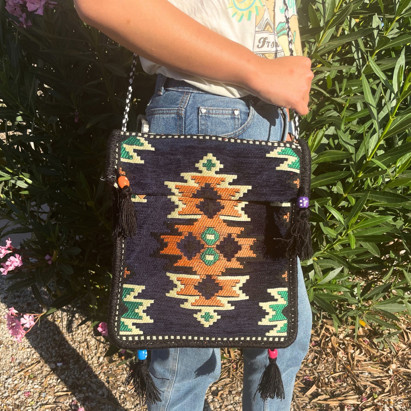 Dark Navy Kilim Messenger Festival Bag