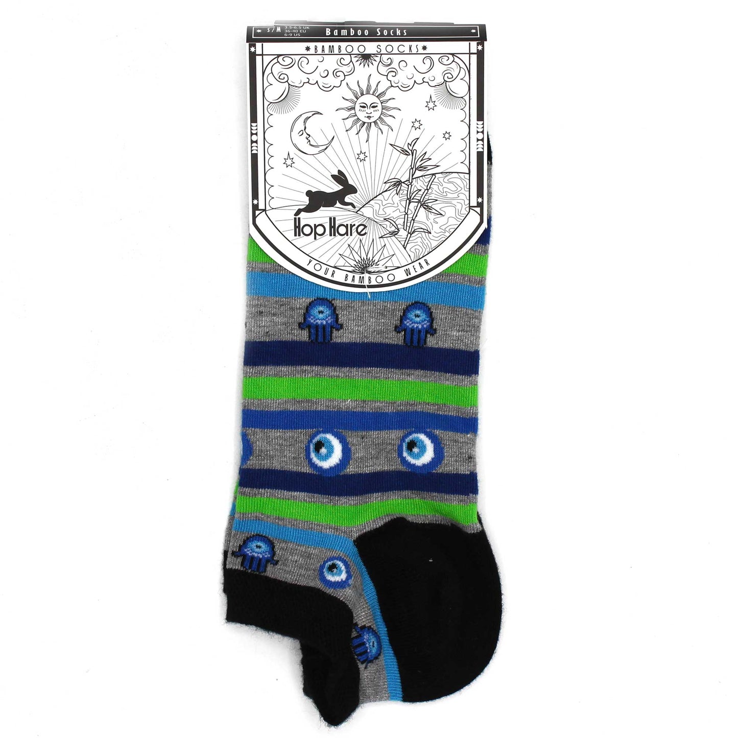 S/M Hop Hare Bamboo Socks Low (3.5-6.5) - Evil Eye & Hamsa