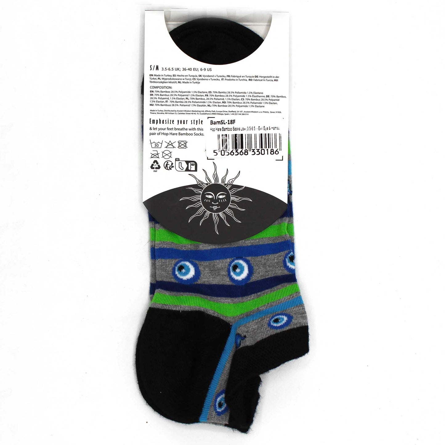 S/M Hop Hare Bamboo Socks Low (3.5-6.5) - Evil Eye & Hamsa